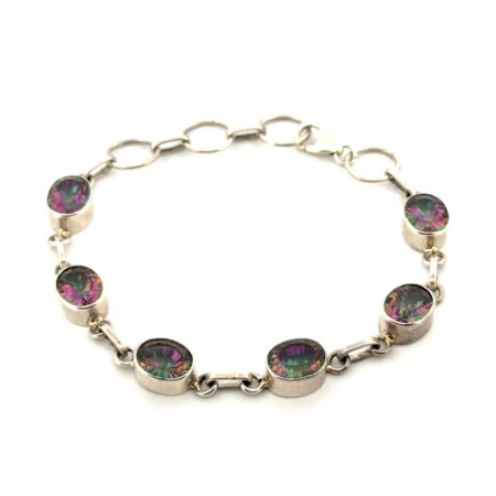 6-7.5” Faceted Mystic Topaz 925 Sterling Silver Adjustable Bracelet 10.5g