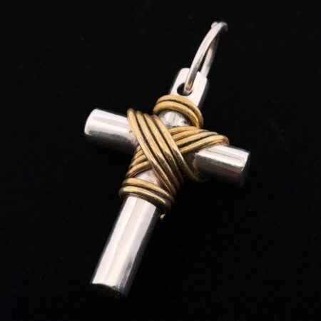 Taxco Mexico Solid 925 Sterling Silver & Brass Wire Cross Pendant 29.6g