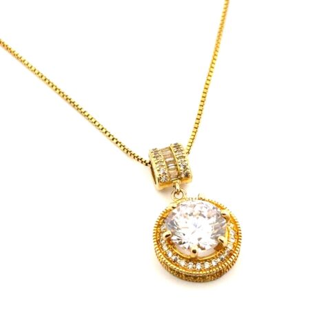 18” Gold Vermeil 925 Sterling Silver 3ct CZ Halo Pendant Box Chain Necklace 5g