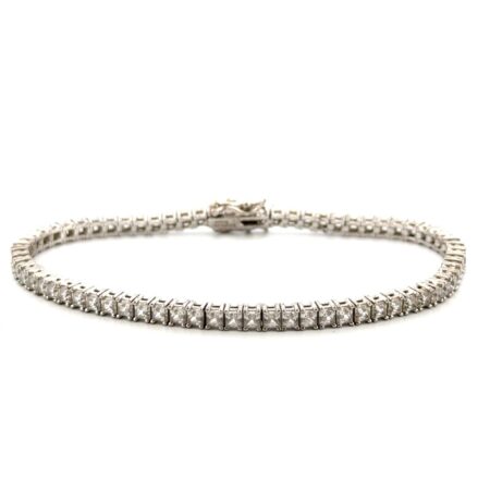 7” 925 Sterling Silver Princess-Cut Cubic Zirconia Tennis Bracelet 11.5g