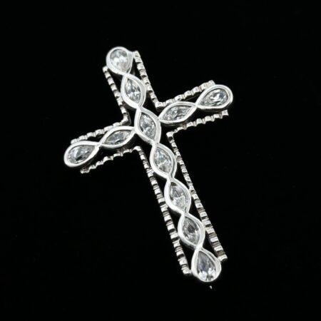 Thailand 925 Sterling Silver Cubic Zirconia Cross Brooch/Pin 6.2g