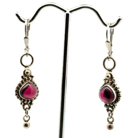 925 Sterling Silver Garnet Cabochon Dangle Earrings, 5.5g
