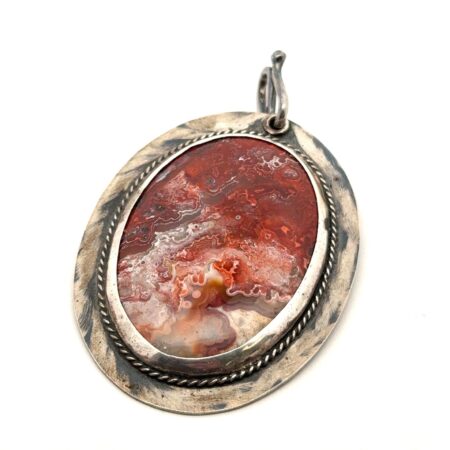 JR Jobe Sterling Silver Navajo Large Statement Red Crazy Lace Agate Pendant 46g