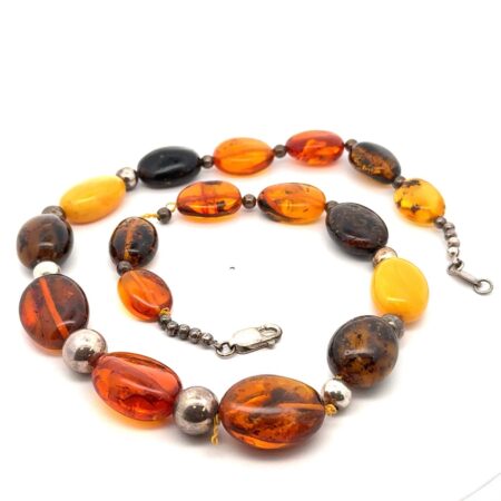 22” Vintage ATI Sterling Silver Baltic Amber Chunky Bead Necklace, Poland, 58g