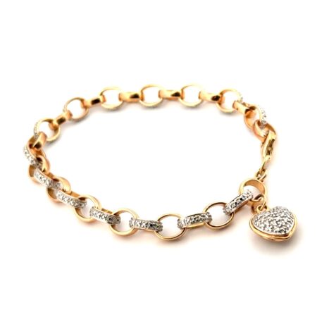 7” Gold Vermeil 925 Sterling Silver Heart Charm Rolo Link Bracelet 14.9g