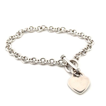 7” Heart Tag Charm 925 Sterling Silver Toggle Clasp Bracelet 15.2g