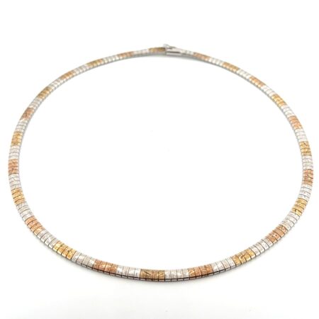 16” Italy 925 Sterling Silver Tri-Color Etched Omega Necklace 19.5g