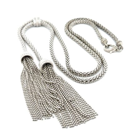 24” Judith Ripka Italy 925 Sterling Silver CZ Tassel Verona Necklace 61.8g