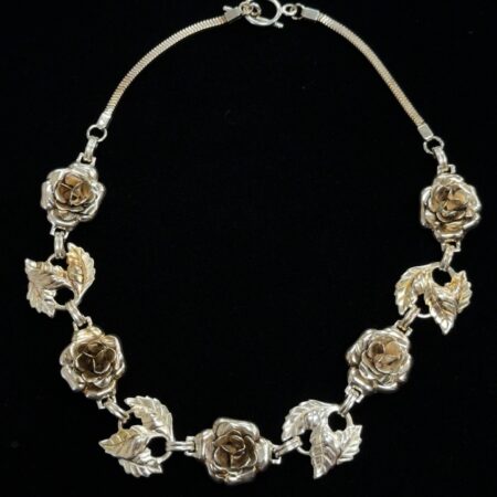 Danecraft 14.5” 925 Sterling Silver Rose & Leaf Choker Necklace, 35.2 Grams