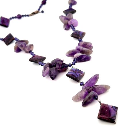 16-18” Purple Amethyst Beaded 925 Sterling Silver Clasp Necklace
