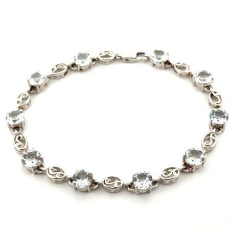 7” Quintessence Jewelry 925 Sterling Silver Round Blue Topaz Link Bracelet 11g
