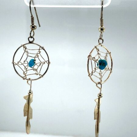 Sterling Silver Dreamcatcher Pierced Earrings w/ Turquoise 2.8 grams