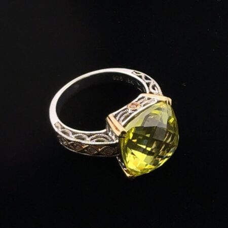 Size: 7 Tacori 925 Sterling Silver & 18k Accented Lemon Quartz & CZ Ring 8.2g