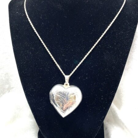 Sterling Silver Heart Engraved Keepsake Locket Necklace - 24 Inch 21.6g