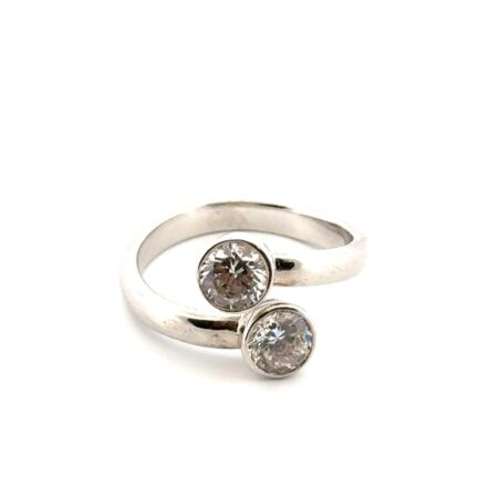 Size: 9.5 Milor Italy 925 Sterling Silver Double CZ Bypass Ring 5.1g