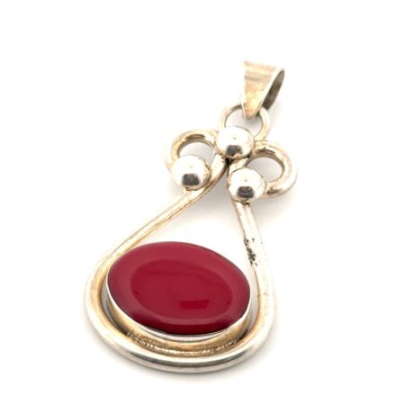925 Sterling Silver Oval Red Jasper Pendant 12.9g