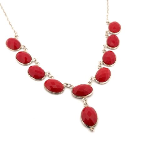 16” 925 Sterling Silver 10-Faceted Red Jasper Stones Necklace 15.6g