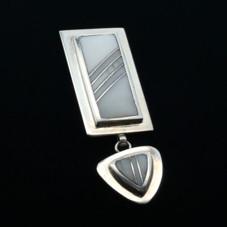.925 Sterling Silver Mother Of Pearl Inlay Geometric Pendant, 7.3g
