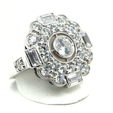 Sterling Silver and Cubic Zirconia Dbl Halo Statement Ring - Size 10 10.5 grams