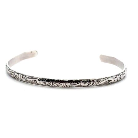 6” x 4mm 925 Sterling Silver Floral Design Cuff Bracelet, 5.6g