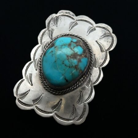 Elgin Tom 3.12” x 2.1” 925 Sterling Silver Belt Bucket, Turquoise Stone, 69.7g
