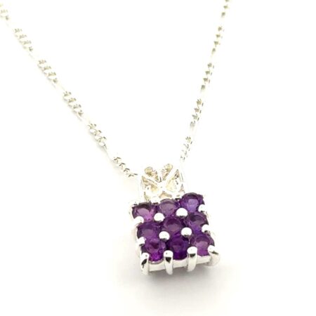 16” 925 Sterling Silver Amethyst Cluster Pendant Necklace 4.1g