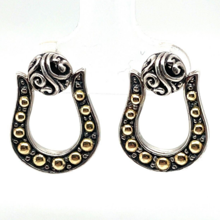 Samuel B. Camelia Sterling and 18K Yellow Gold Beading Design Earrings 4.5g