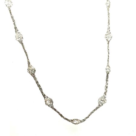 18” Jacmel Jewelry 925 Sterling Silver Crocheted CZ Station Necklace, 4.9 Grams