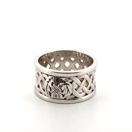 Size: 8.75 Scottish Thistle 925 Sterling Silver Celtic Knot Wide Band Ring 7.6g