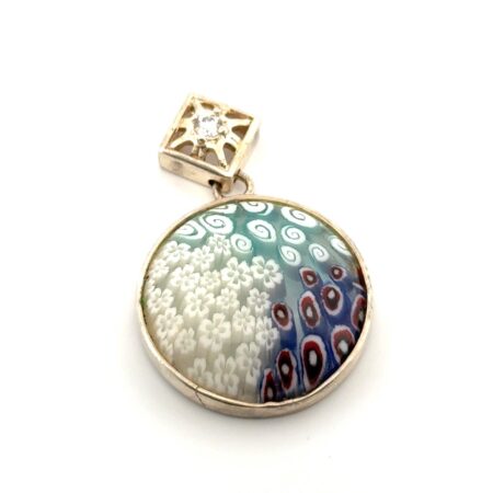 925 Sterling Silver Murano Glass Millefiori Pendant 9.2g