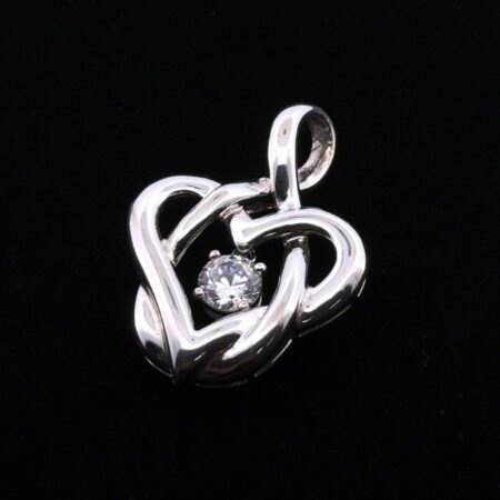 925 Sterling Silver Celtic Heart Knot Dangling CZ Pendant 7.1g