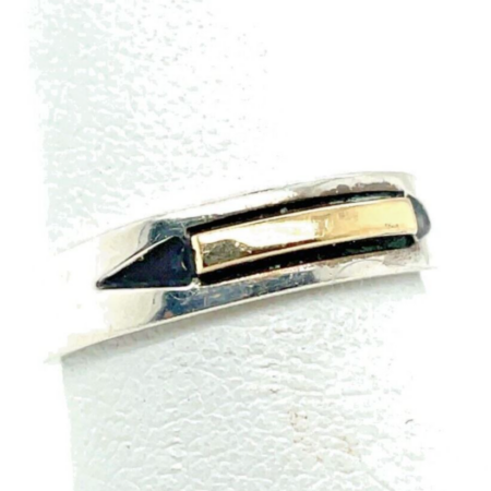 MM Rogers Studio Signed Sterling Silver & 14K Gold Band Ring Size 6.5, 3.2 gram