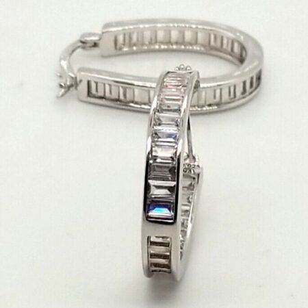 Sterling Silver Inside Out CZ Hoop Channel Set Earrings 6.5 Grams