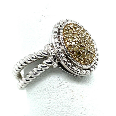 Joseph Schmid 925 Sterling Silver Champagne Diamond Pave Set Ring - Size 6, 5.7g