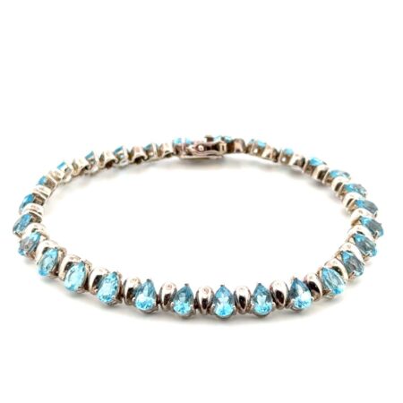 8” Vintage 925 Sterling Silver Pear Shape Blue Topaz Tennis Bracelet 20g