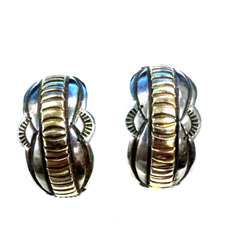 V. Hicks Native American Navajo 925 Silver And 14K Yellow Gold Earrings 5.5 Gram