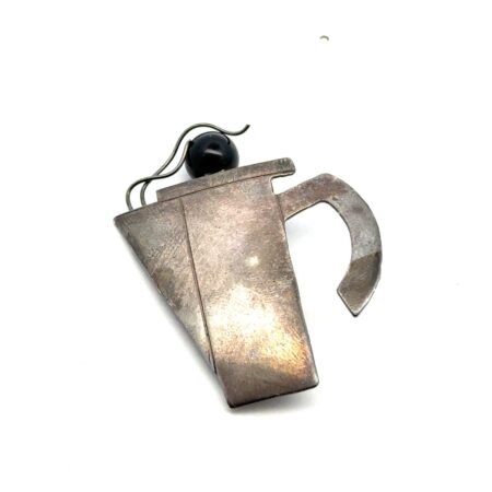 925 Sterling Silver Coffee/Teapot Onyx Bead Accent + Wire Steam Brooch/Pin, 6.8g