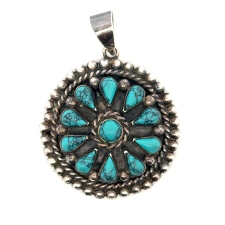 Vtg. Egyptian Sinai Style Turquoise Sterling Silver Cluster Pendant, 14g