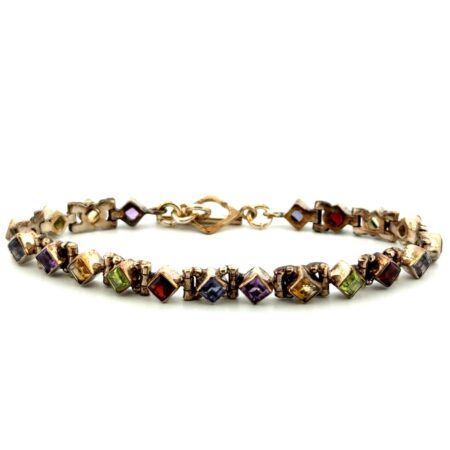 7.25” Sterling Silver 925 Multi-Gemstone Toggle Clasp Bracelet 17.3g