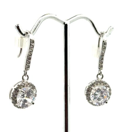 .925 Sterling Silver Cubic Zirconia Halo-Style Drop Earrings, 4.7g