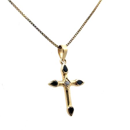 Danecraft 18” Sterling Silver Gold Vermeil CZ & Sapphire Cross Pendant Necklace