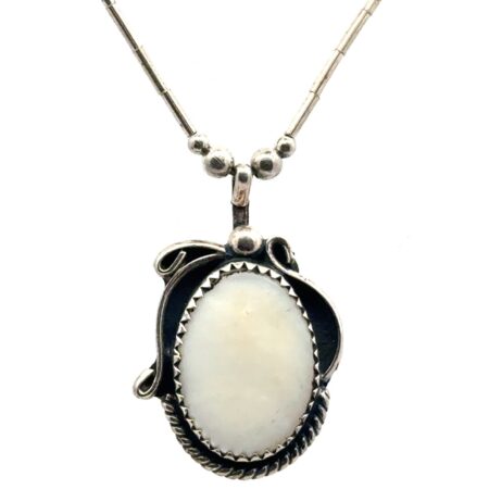 16” Liquid Silver 925 Sterling Silver Mother Of Pearl Pendant Necklace, 6.5g