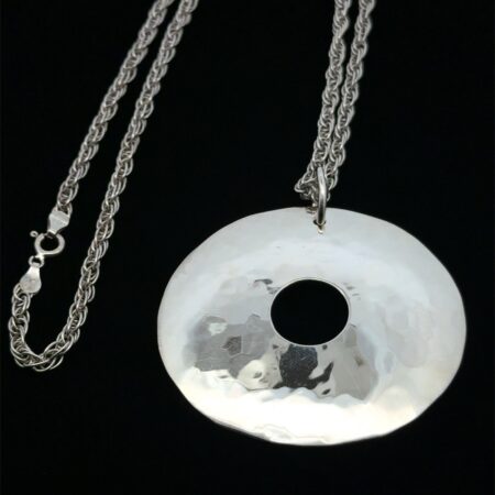 Robert Lee Morris 24” Sterling Silver Large Hammered Disc Necklace Pendant 31.8g