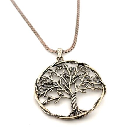 24” Israel 925 Sterling Silver Tree of Life Circle Pendant Necklace 15g