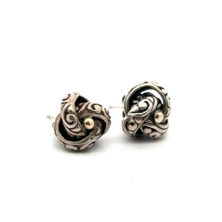 925 Sterling Silver & 18k Yellow Gold Knotted Stud Earrings, 8.8g