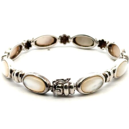 7.5” .925 Sterling Silver Mother Of Pearl Tennis Bracelet, 22.1g