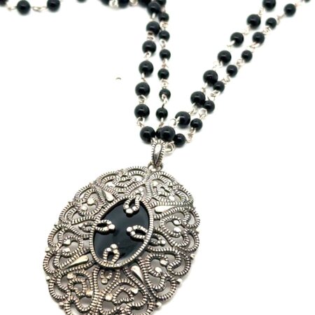 15” .925 Sterling Silver & Onyx Pendant Necklace, 16.6g