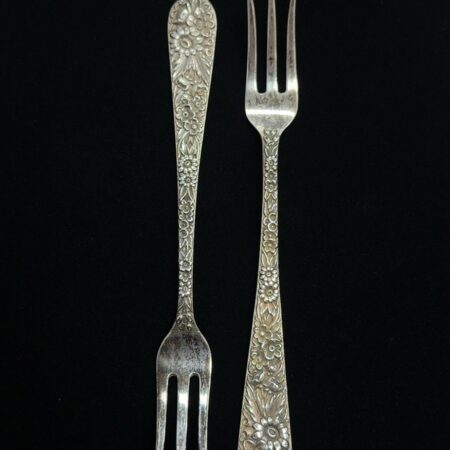 Lot Of 2 S. Kirk & Son Inc. Repousse Cocktail Fork Sterling Silver 5.25” 36.7g