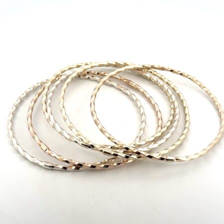 Set of (6) - Tri-Color 925 Sterling Silver Thailand Twisted Bangle Bracelets 21g