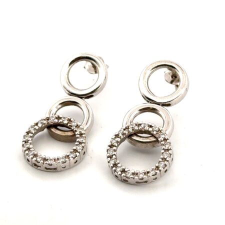 925 Sterling Silver Triple Loop Cubic Zirconia Dangle Earrings 5.1g